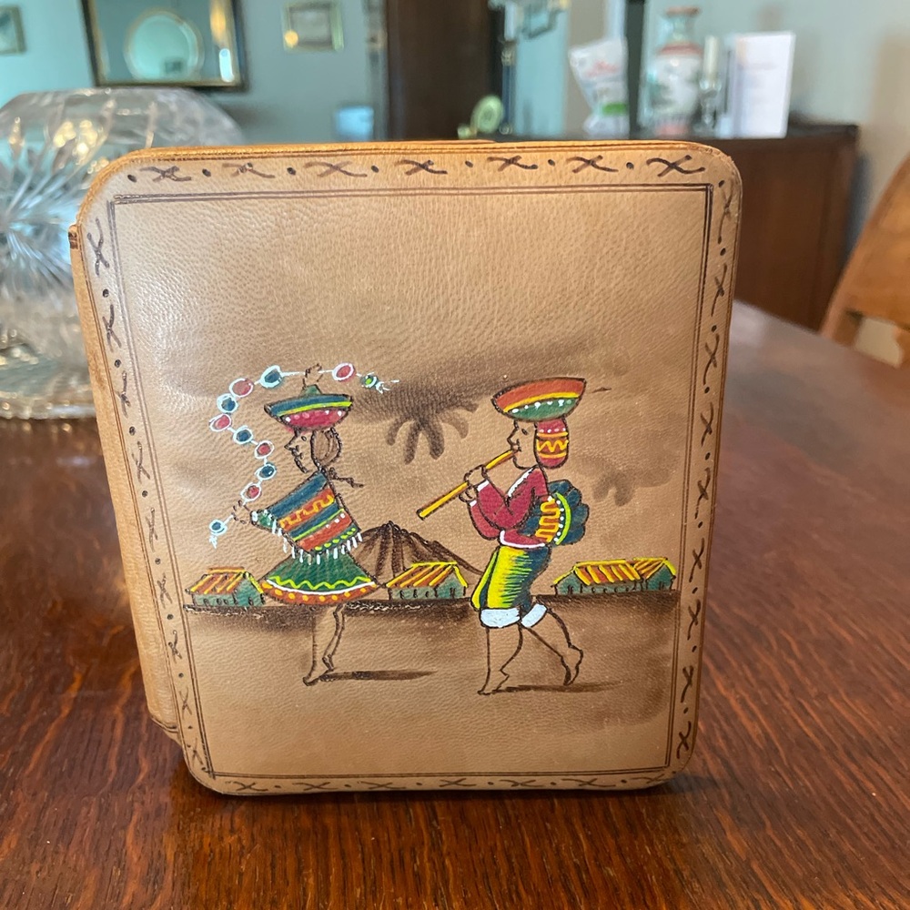 Peruvian Hand-Painted Tan Leather photo frame